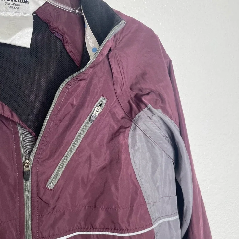 Pearl Izumi Womens Cycling Jacket Medium Burgundy Grey Reflective Windbreaker